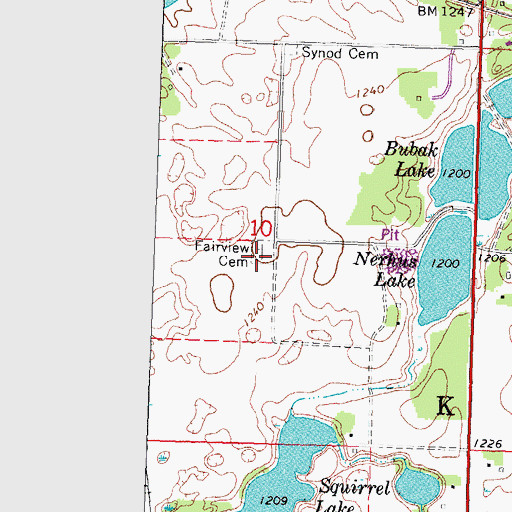 Topographic Map of Fairview Cemetery, MN
