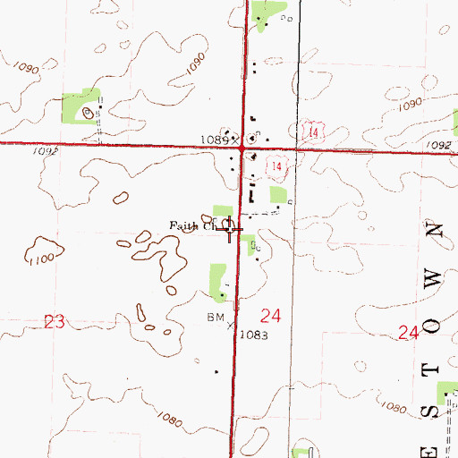 Topographic Map of Faith Church, MN