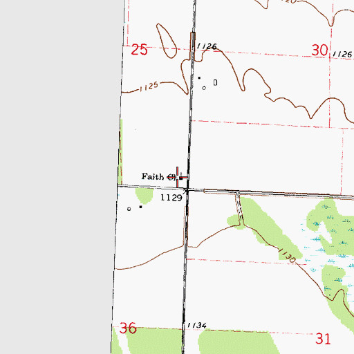 Topographic Map of Faith Church, MN