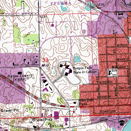 Topographic Map of Minnesota State Community and Technical College Fergus Falls Campus, MN