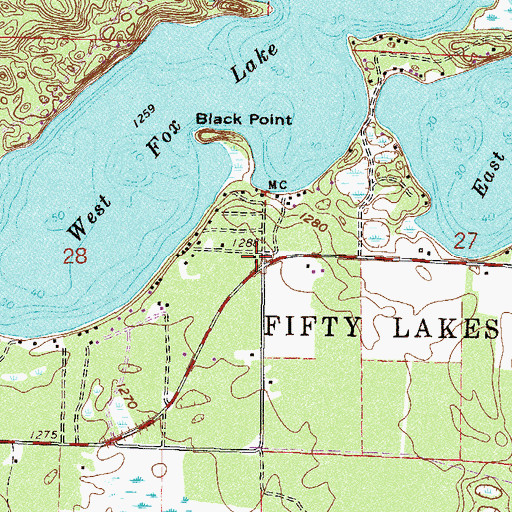 Topographic Map of Fifty Lakes, MN
