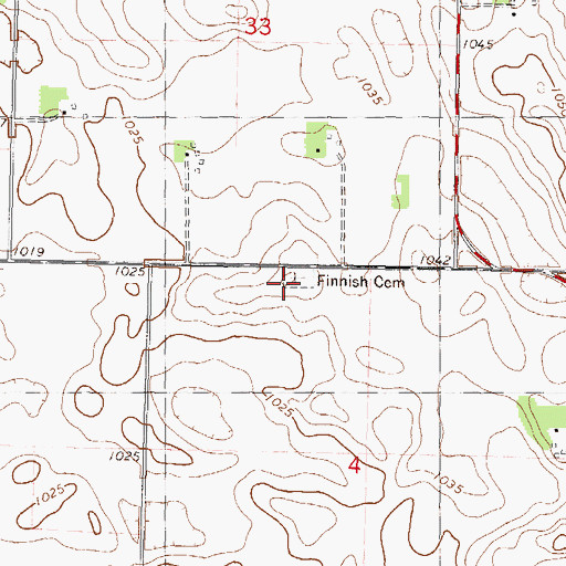 Topographic Map of Finnish Cemetery, MN