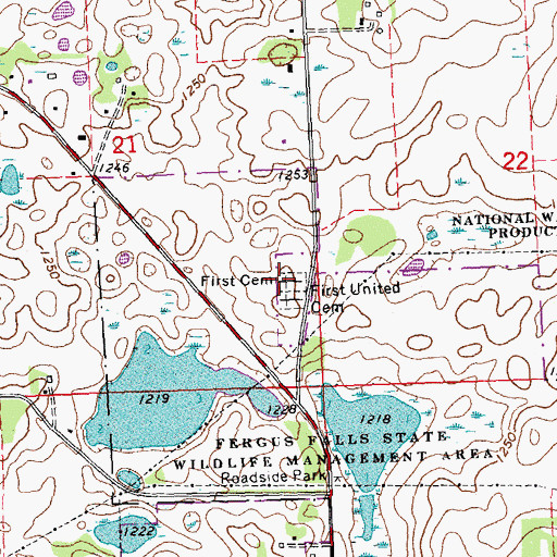 Topographic Map of First Cemetery, MN