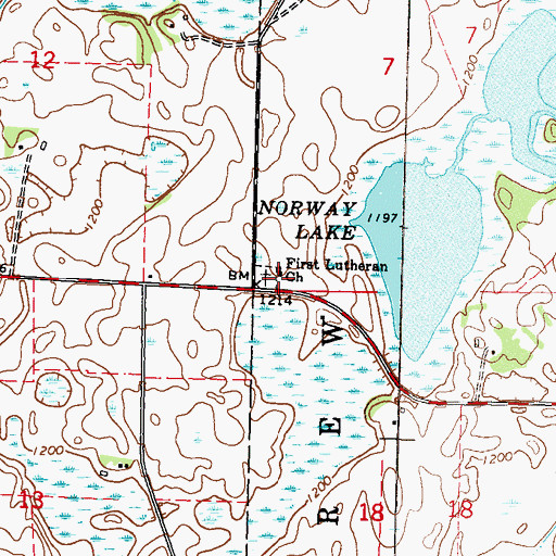 Topographic Map of First Lutheran Church, MN