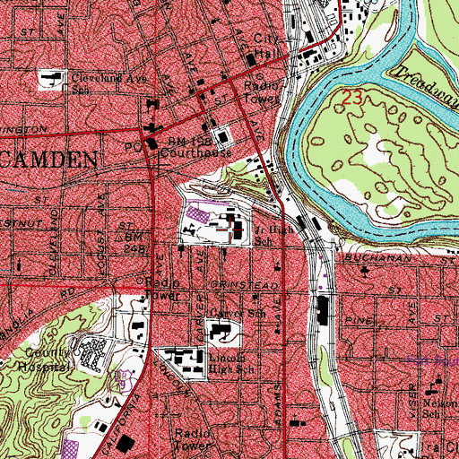 Topographic Map of Camden Middle School, AR