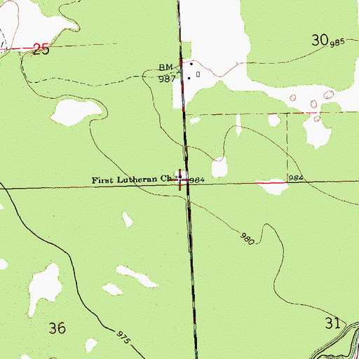 Topographic Map of First Lutheran Church, MN