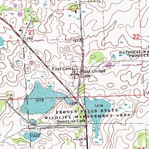 Topographic Map of First United Cemetery, MN
