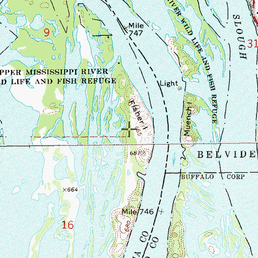 Topographic Map of Fisher Island, MN