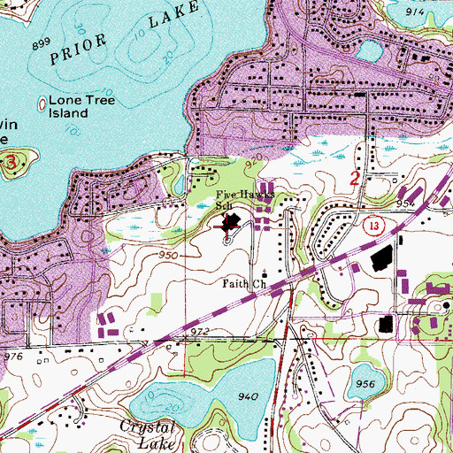 Topographic Map of Five Hawks School, MN