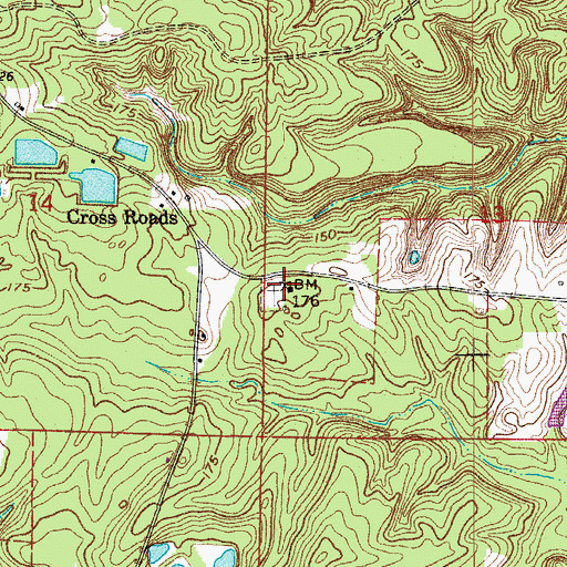 Topographic Map of Cross Roads Baptist Church, AR