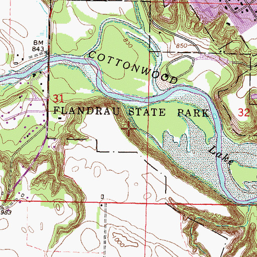 Topographic Map of Flandrau State Park, MN