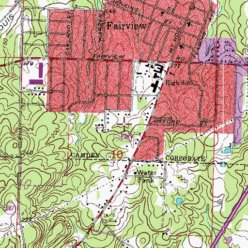 Topographic Map of Fairview Elementary School, AR