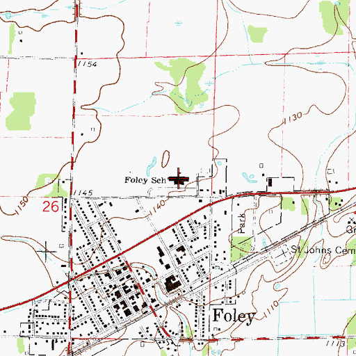 Topographic Map of Foley School, MN