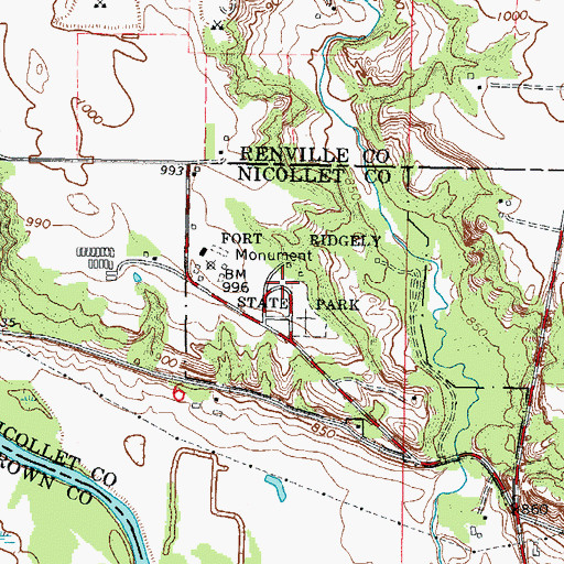 Topographic Map of Fort Ridgely State Park, MN