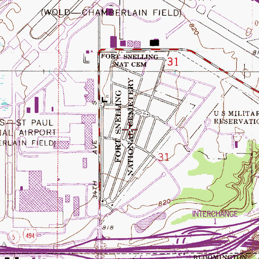 Topographic Map of Fort Snelling National Cemetery, MN