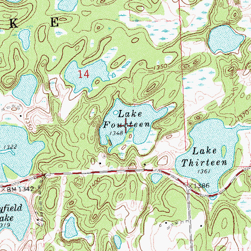 Topographic Map of Lake Fourteen, MN