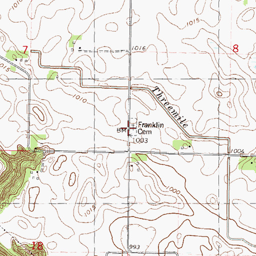 Topographic Map of Franklin Cemetery, MN