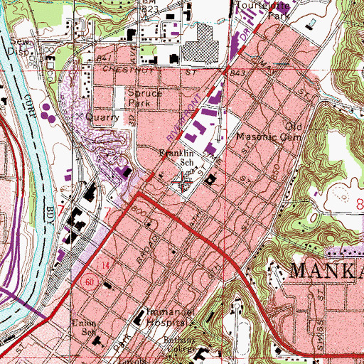 Topographic Map of Franklin School, MN