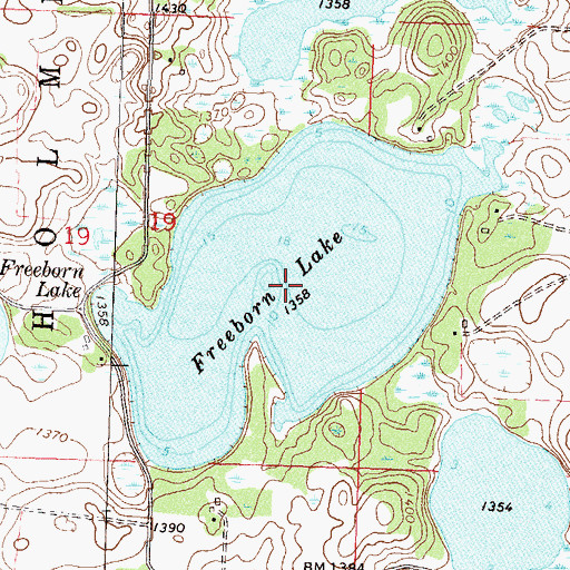 Topographic Map of Freeborn Lake, MN
