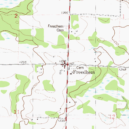 Topographic Map of Freedhem, MN