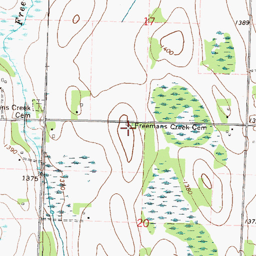 Topographic Map of Freemans Creek Cemetery, MN