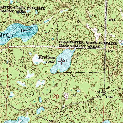 Topographic Map of Frellsen Lake, MN