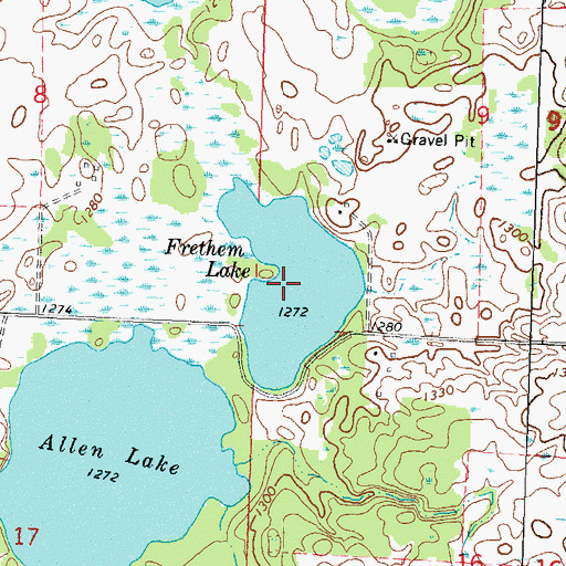 Topographic Map of Frethem Lake, MN