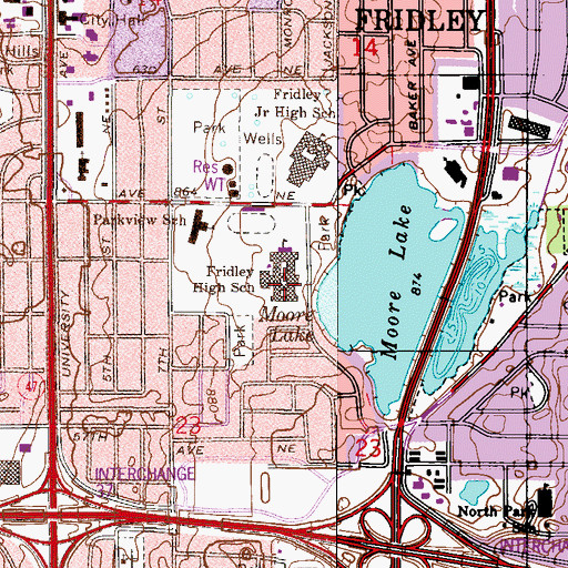 Topographic Map of Fridley High School, MN