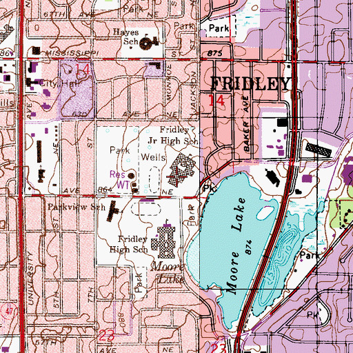 Topographic Map of Fridley Middle School, MN