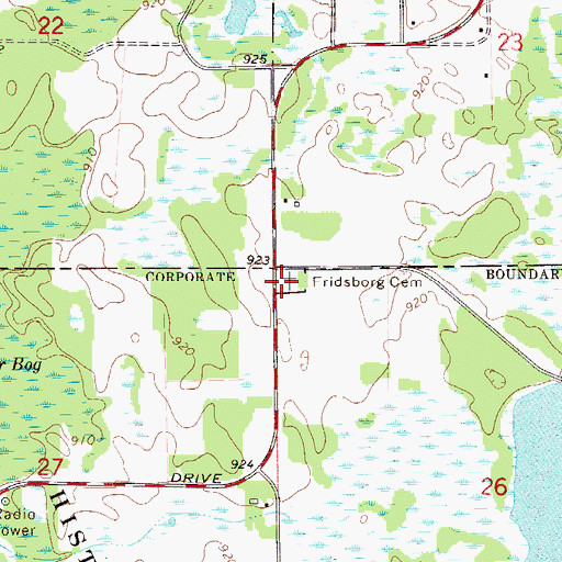 Topographic Map of Fridsborg Cemetery, MN