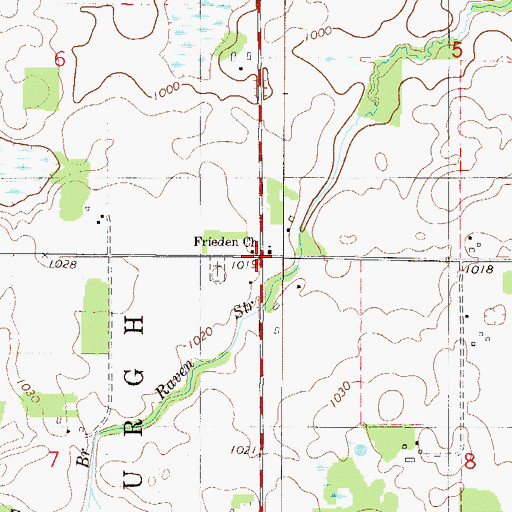 Topographic Map of Frieden Church, MN