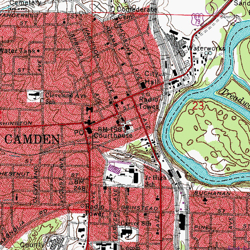 Topographic Map of Ouachita County Courthouse, AR