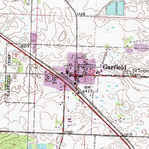 Topographic Map of Garfield, MN