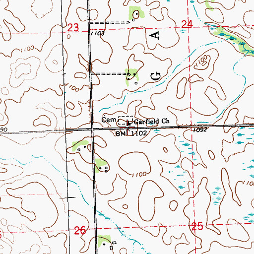 Topographic Map of Garfield Church, MN