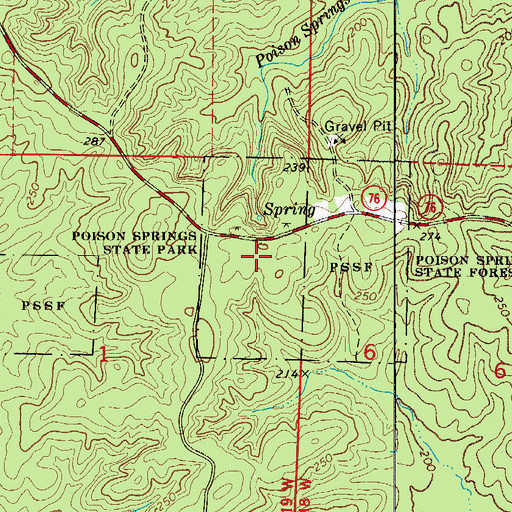Topographic Map of Poison Springs State Park, AR