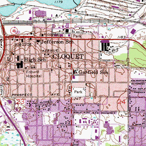 Topographic Map of Garfield School, MN