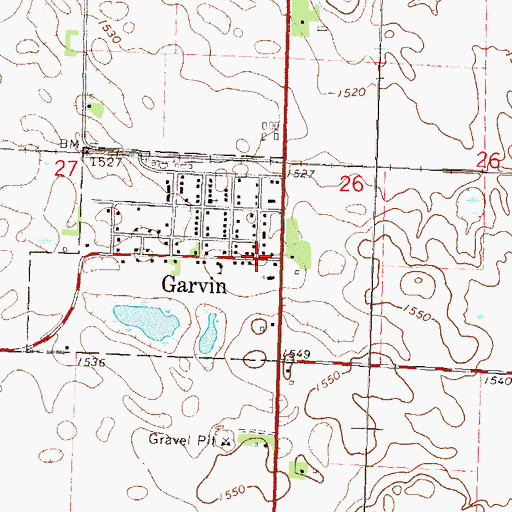 Topographic Map of Garvin, MN