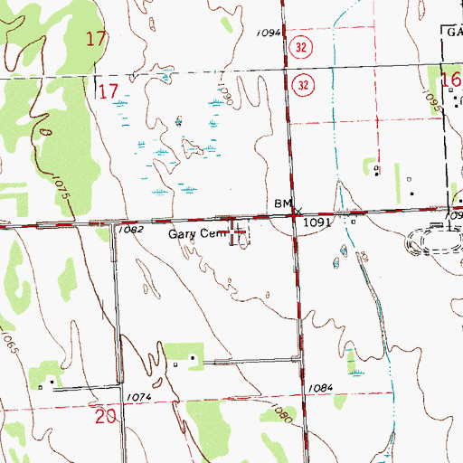 Topographic Map of Gary Cemetery, MN
