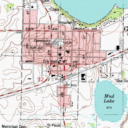 Topographic Map of Gaylord, MN