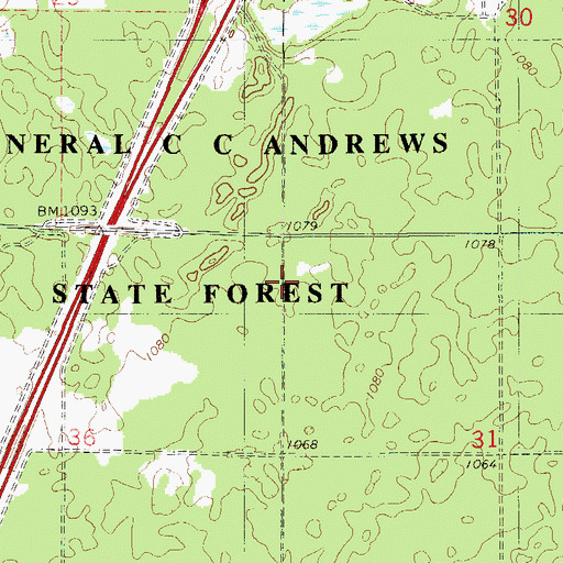 Topographic Map of General C C Andrews State Forest, MN