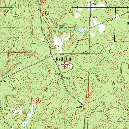Topographic Map of Red Hill United Methodist Church, AR