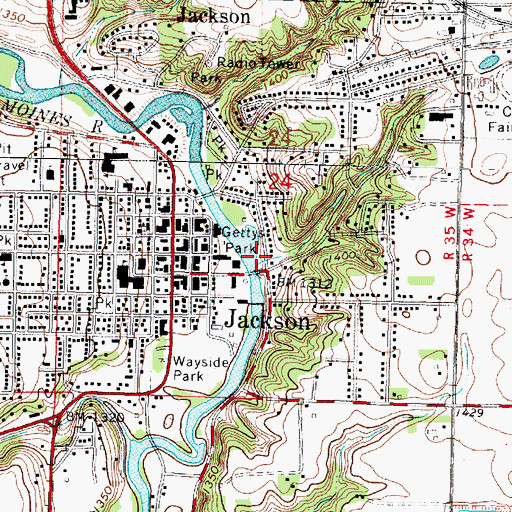 Topographic Map of Gettys Park, MN