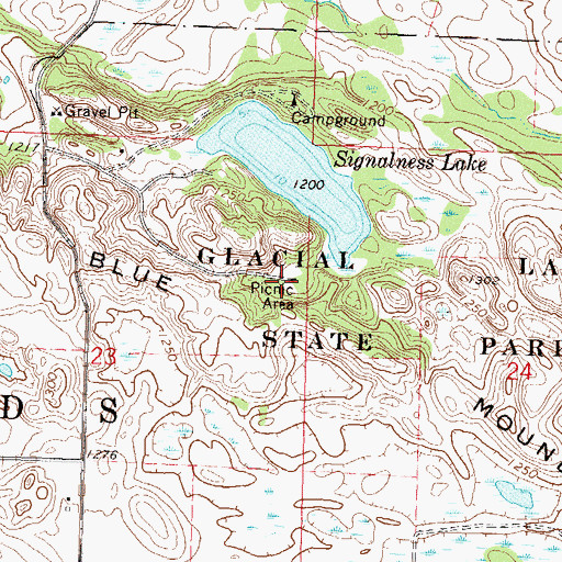 Topographic Map of Glacial Lakes State Park, MN