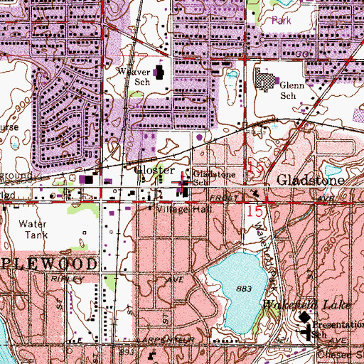 Topographic Map of Gladstone School, MN