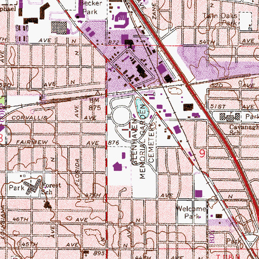 Topographic Map of Glenhaven Memorial Gardens Cemetery, MN