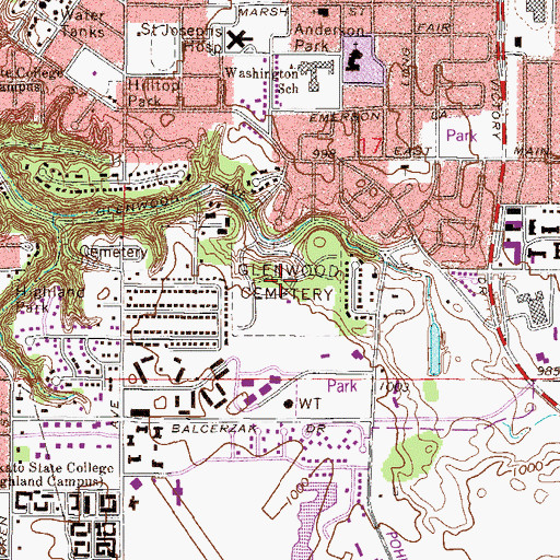 Topographic Map of Glenwood Cemetery, MN