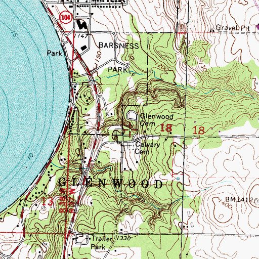 Topographic Map of Glenwood Cemetery, MN