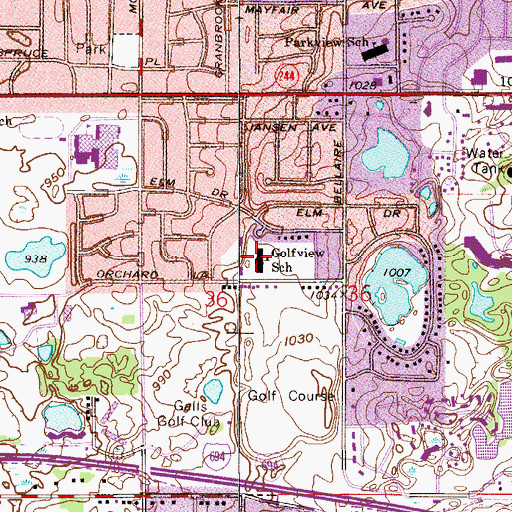 Topographic Map of Golfview School, MN