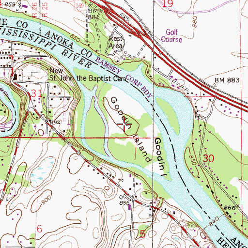 Topographic Map of Goodin Island, MN