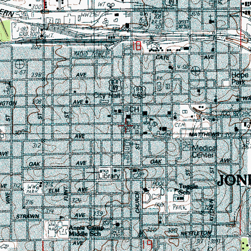 Topographic Map of First Baptist Church, AR